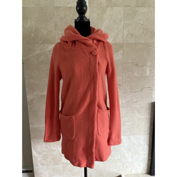 Anthropologie Moth - Boiled Wool Cowl Neck Coat - XS - Soft Coral, Textured Chic - Picture 6 of 16